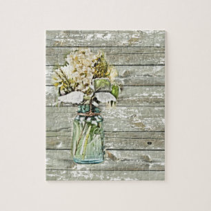 Mason jar wildflower barn wood french country jigsaw puzzle