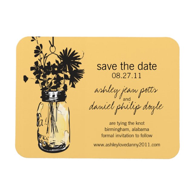 Mason Jar & Wildflowers Save the Date Magnet (Horizontal)