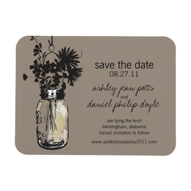 Mason Jar & Wildflowers Save the Date Magnet (Horizontal)