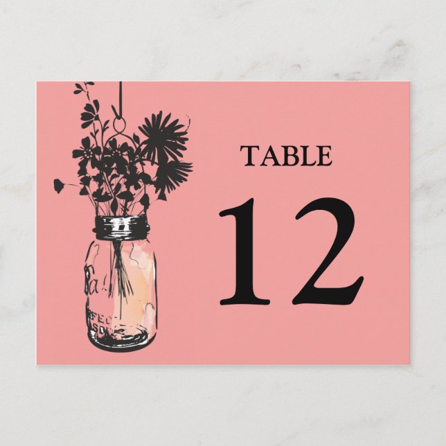 Mason Jar & Wildflowers Table Card (Front)