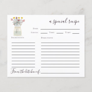 Mason Jar Wildlowers Bridal Shower Recipe Card