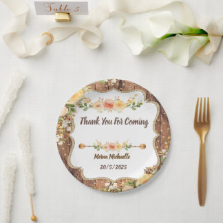 Mason Jar with a rustic flowers invitation Paper Plate