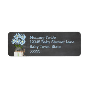 Mason Jar with Blue Flowers Chalkboard Look Return Address Label