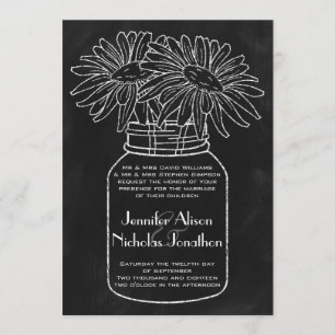Mason Jar with Daisies on Chalkboard Wedding Invitation