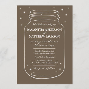 Mason Jar with Fireflies Wedding Invitation  Brown