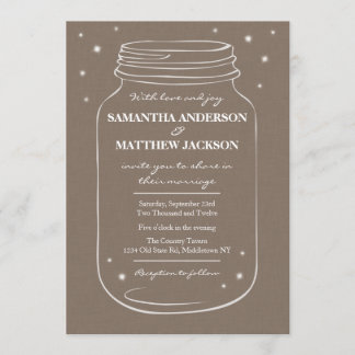 Mason Jar with Fireflies Wedding Invitation Linen