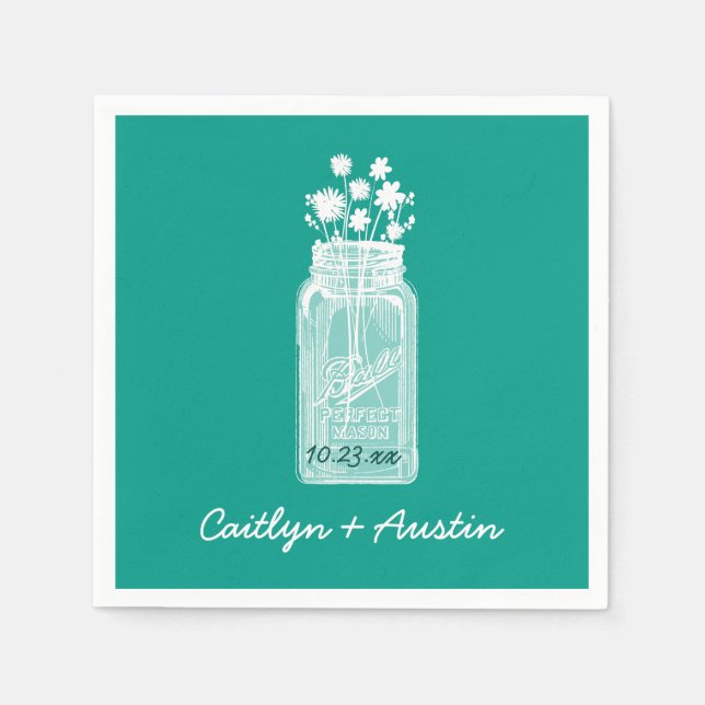 Mason Jar with Flowers and Custom Colour A16 Napkin (Front)
