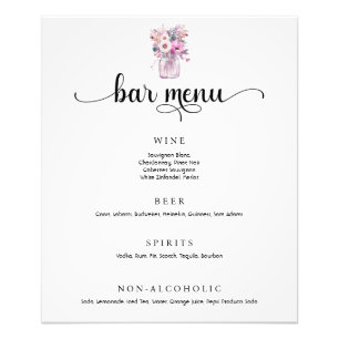 Mason Jar with Flowers Wedding Bar Menu Poster