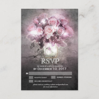 Mason jar with pink roses RSVP Card