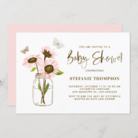 Mason Jar with Pink Sunflowers Baby Shower