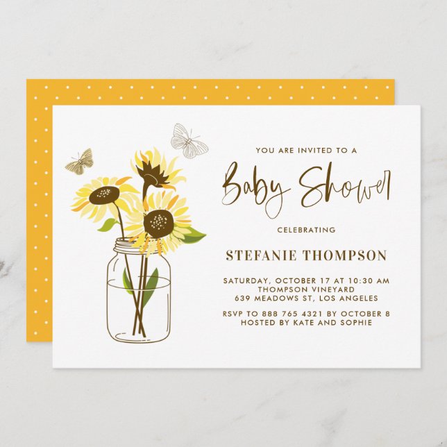 Mason Jar with Yellow Sunflowers Baby Shower Invitation (Front/Back)
