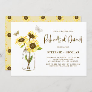 Mason Jar with Yellow Sunflowers Rehearsal Dinner Invitation