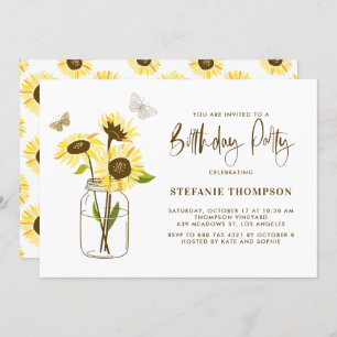 Mason Jar wth yellow Sunflowers Birthday Party Invitation