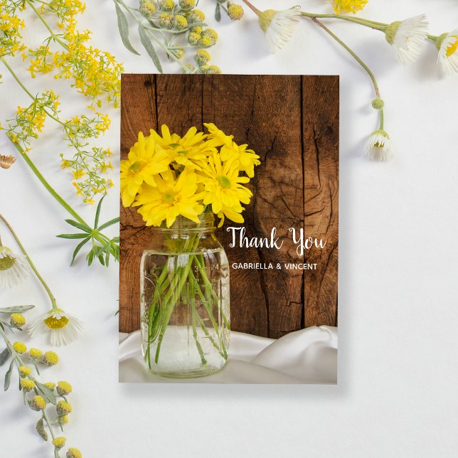 Mason Jar Yellow Daisies Barn Wedding Thank You (Creator Uploaded)