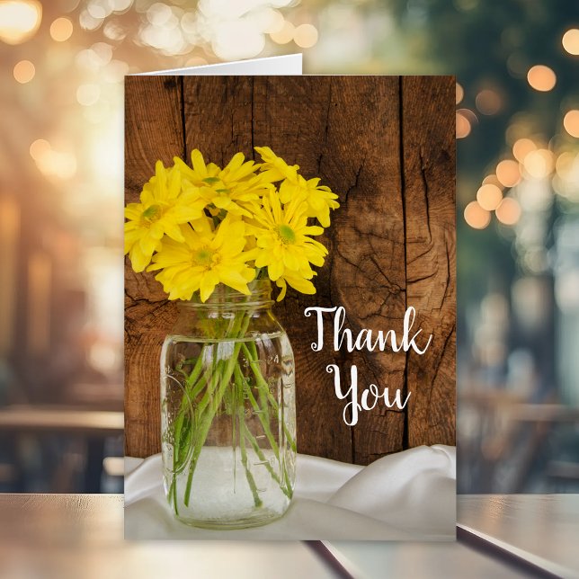 Mason Jar Yellow Daisies Barn Wedding Thank You (Creator Uploaded)