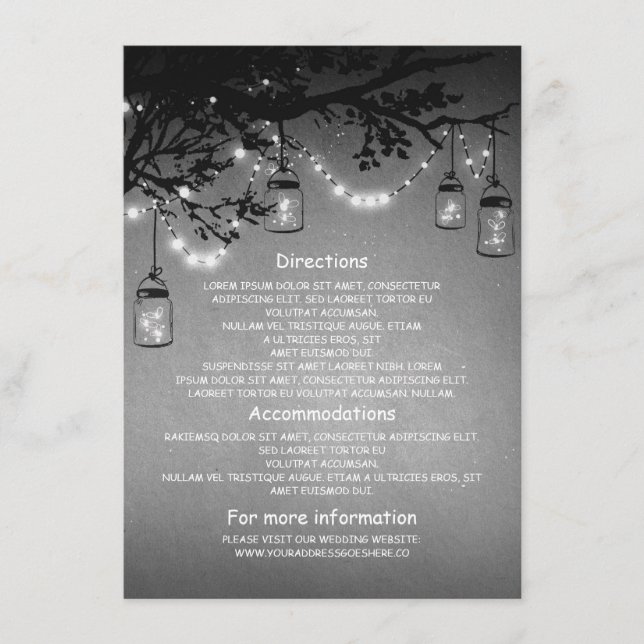 mason jars and fireflies wedding information cards (Front)