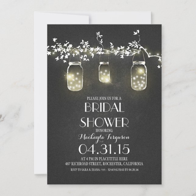 mason jars and lights chalkboard bridal shower invitation (Front)