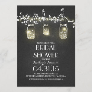 mason jars and lights chalkboard bridal shower invitation