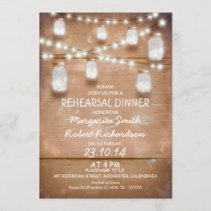 mason jars and lights rehearsal dinner invitation