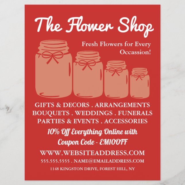 Mason Jars, Florist, Floristry Advertising Flyer (Front)