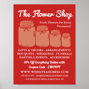 Mason Jars, Florist, Floristry Advertising Poster