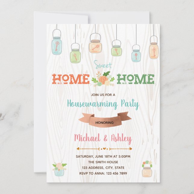 Mason jars housewarming party invitation (Front)
