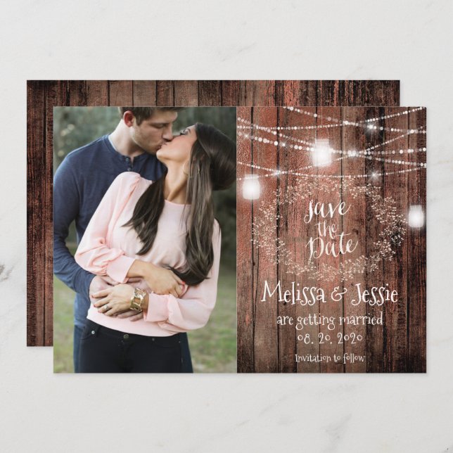 Mason Jars Lights Baby Breath Rustic Save The Date Invitation (Front/Back)
