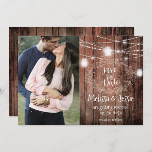 Mason Jars Lights Baby Breath Rustic Save The Date Invitation