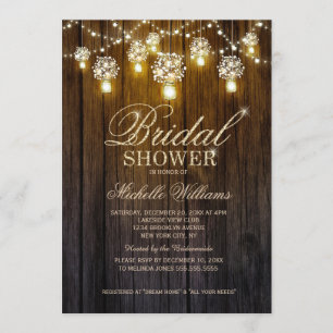 Mason Jars String Lights Elegant bridal shower Invitation