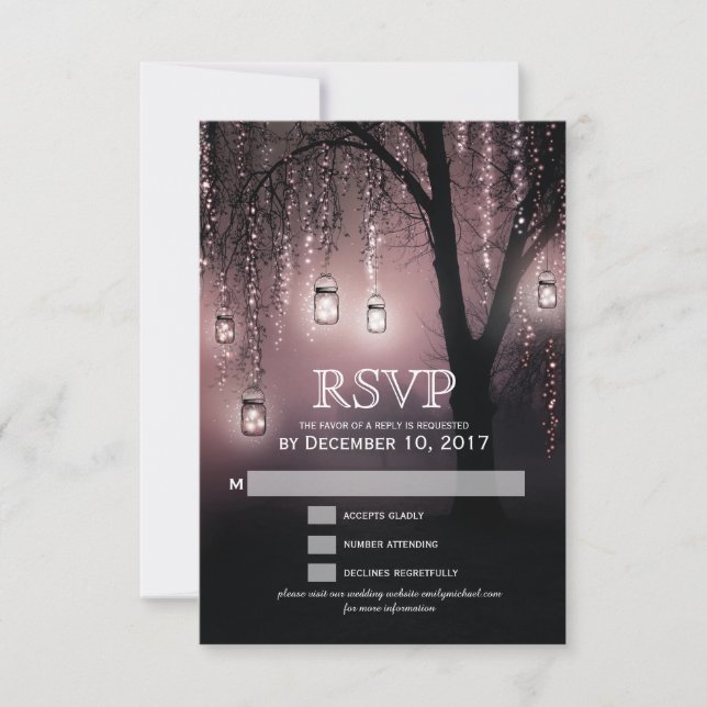Mason Jars String Lights Elegant RSVP card (Front)
