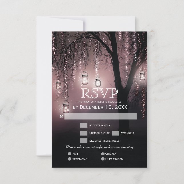 Mason Jars String Lights Elegant RSVP card (Front)