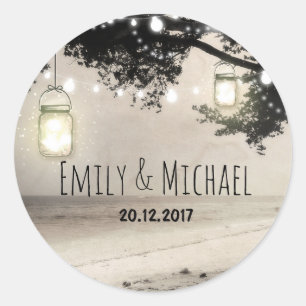 Mason Jars String Lights Elegant Rustic Wedding Classic Round Sticker