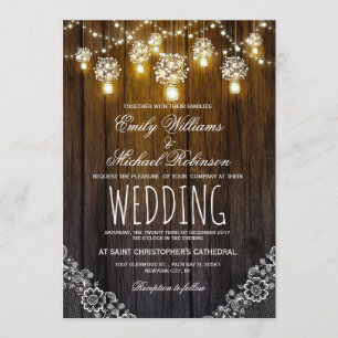 Mason Jars String Lights Elegant Rustic Wedding Invitation