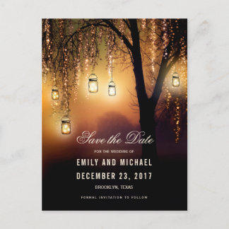 Mason Jars String Lights Elegant save the date Announcement Postcard