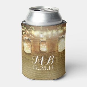 Mason Jars String Lights Rustic Barn Wood Can Cooler