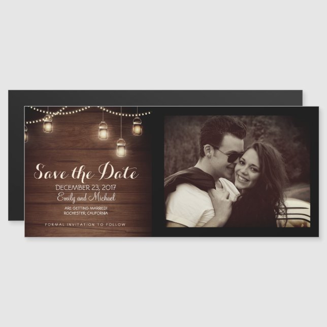 Mason Jars String Lights save the date photo card (Front/Back)