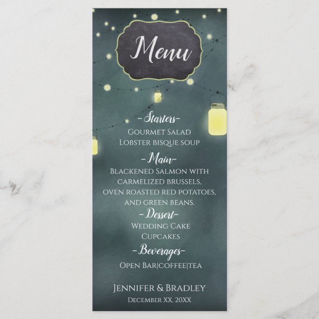 Mason Jars Summer Night Wedding Menu (Front)