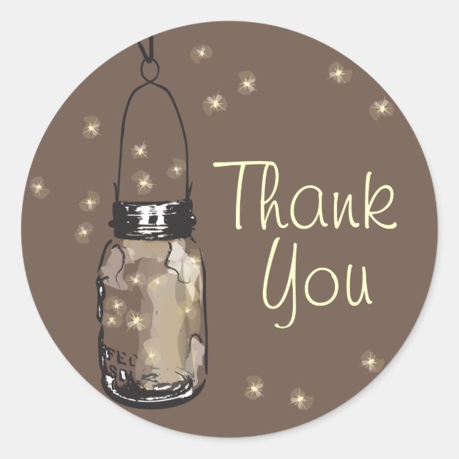 Mason Jars with Fireflies Thank You Classic Round Sticker (Front)