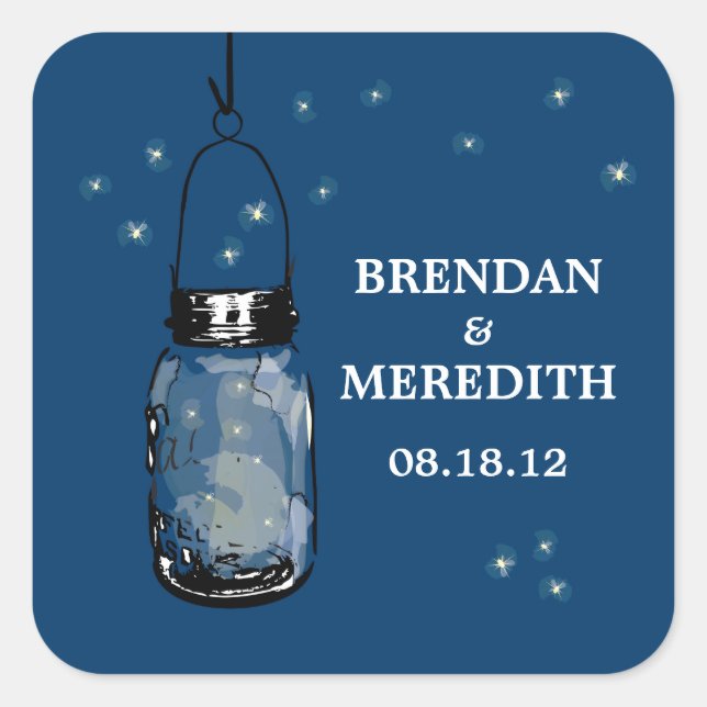 Mason Jars with fireflies Wedding Square Sticker (Front)