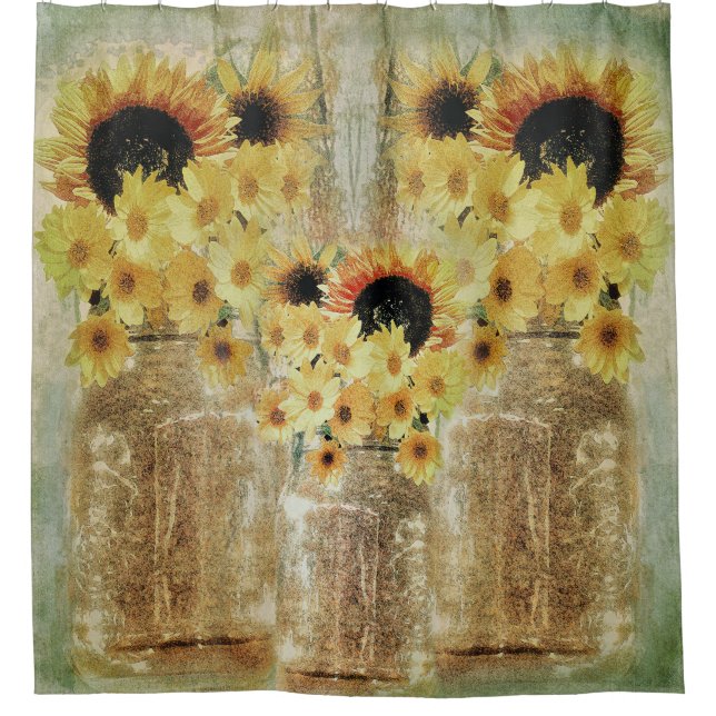 Mason Jars with Sunflowers Shower Curtain (Front)