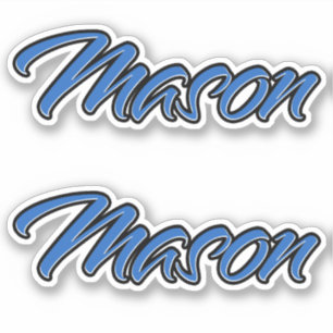 Mason name blue sticker embroidery set