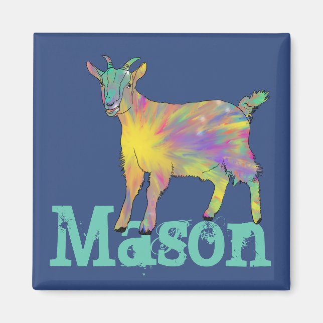 Mason Starburst Goat Colorful Cute Animal Art Magnet (Front)