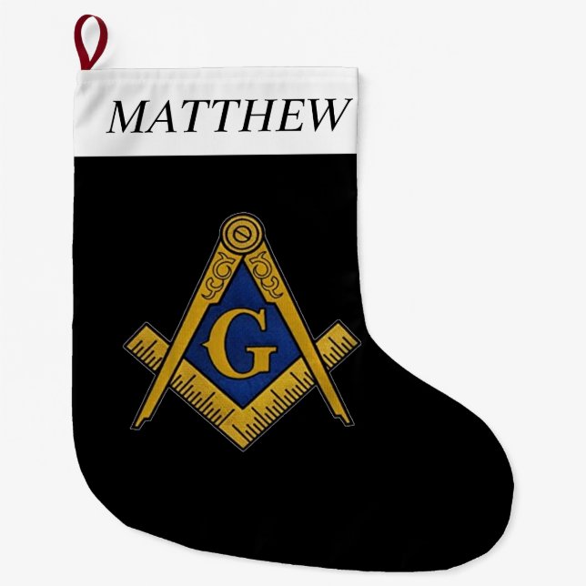 Masonic Black Freemasons Square and Compass Large Christmas Stocking (Front)