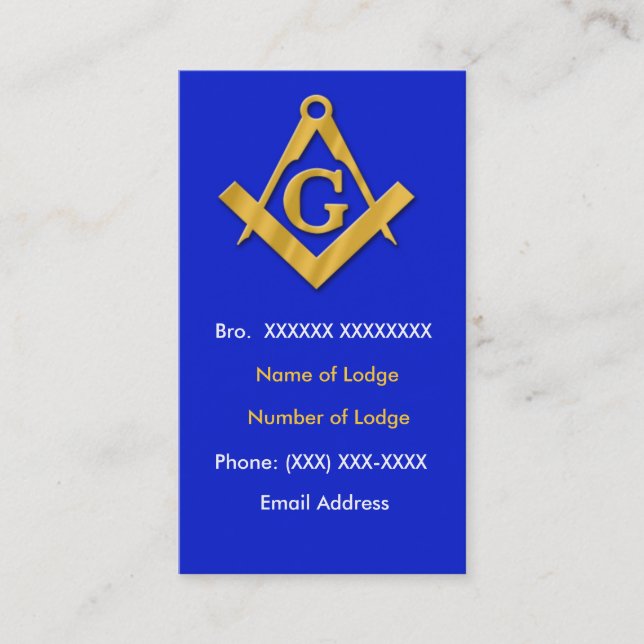 Masonic Business Blue and Gold Business Card (Front)
