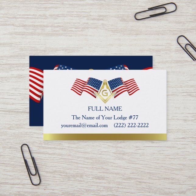 Masonic Business Card Template | American Flag (Front/Back In Situ)