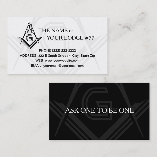 Masonic Business Card Template | Black and White (Front/Back)