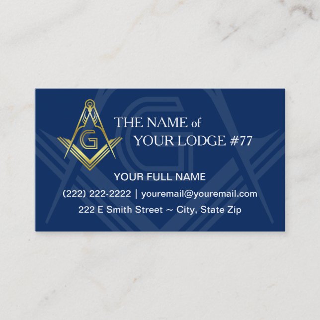 Masonic Business Cards | Navy Blue Gold Freemason (Front)