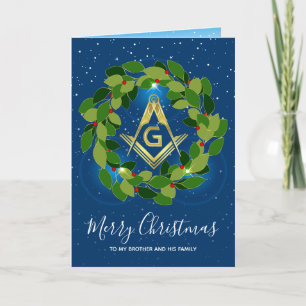 Masonic Christmas Cards   Navy Gold Holiday Wreath