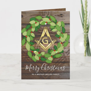 Masonic Christmas Cards   Rustic Wood Gold