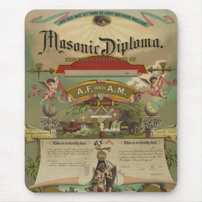 Masonic Diploma Freemason Freemasonry 1891 Mouse Pad (Front)